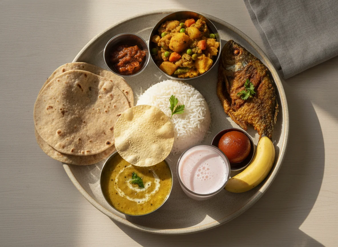 Indian Thali with Fish Fry photo
