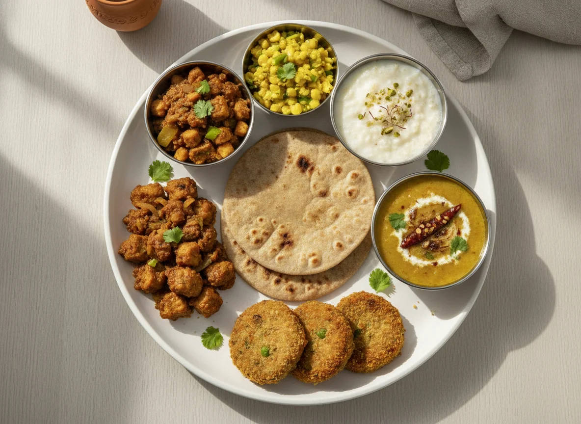 Indian Thali with Roti, Dal, and Sabzi photo