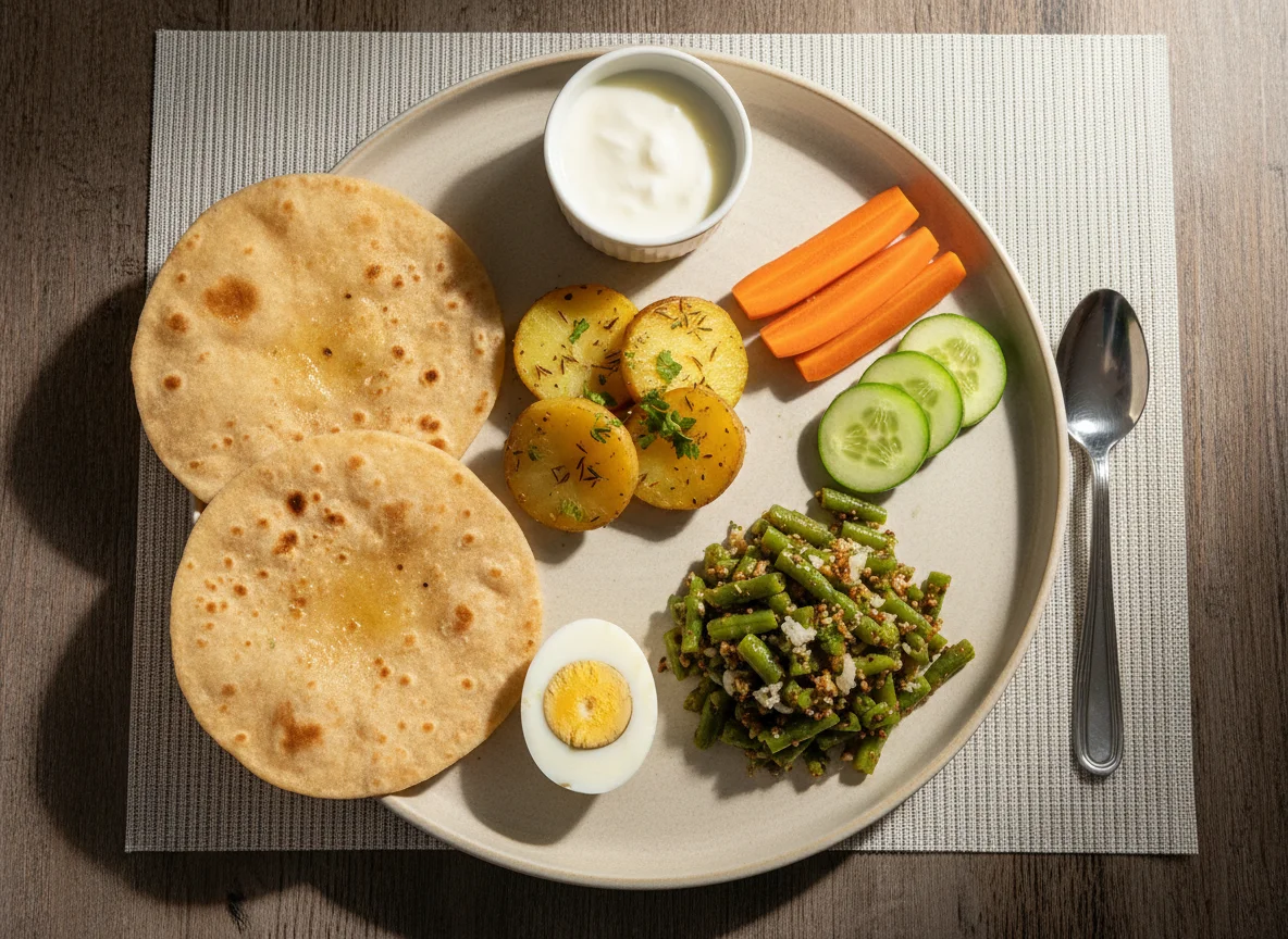 Indian Vegetarian Meal with Chapati and Vegetables photo