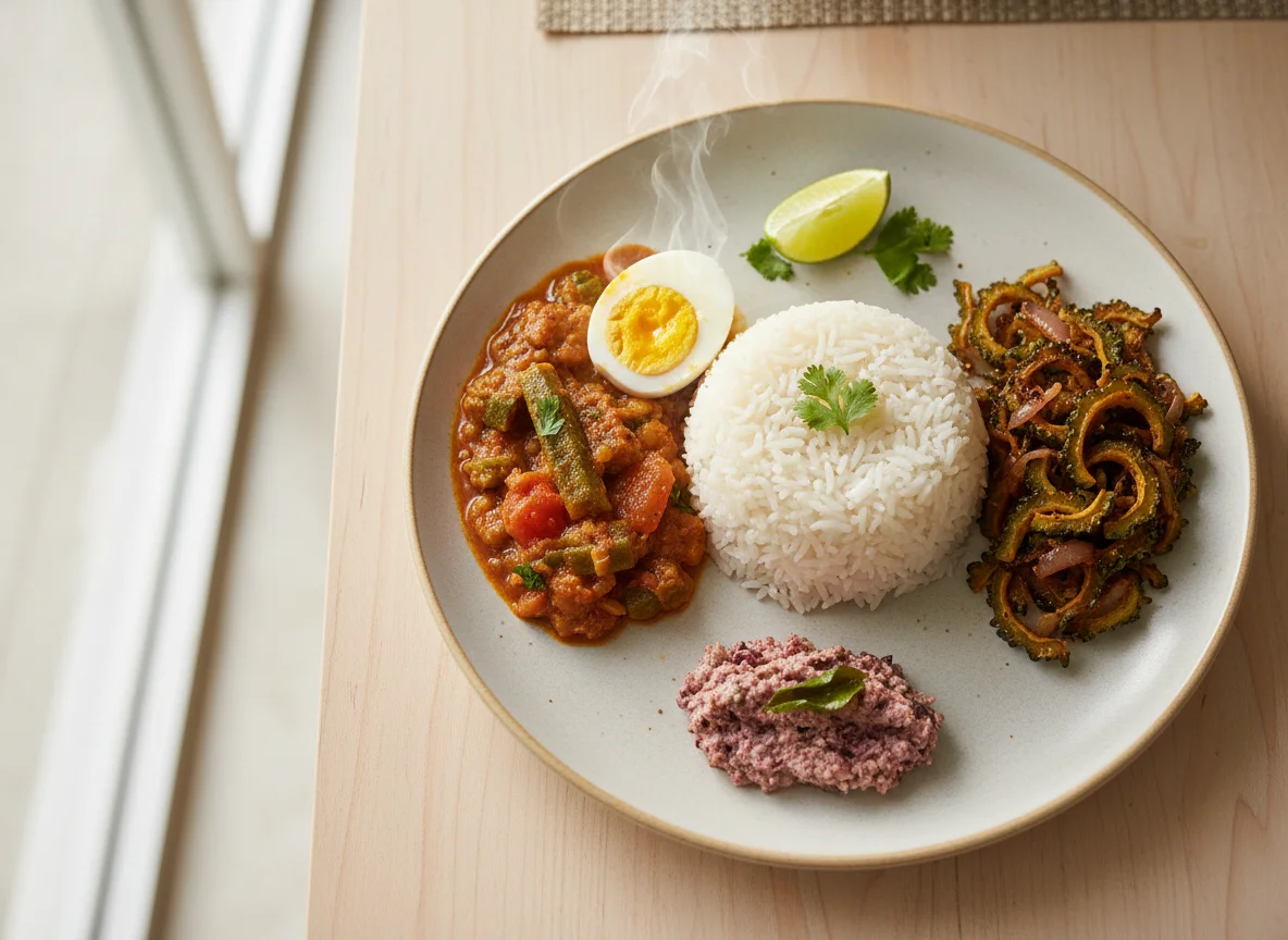Indian Vegetarian Meal with Eggs photo