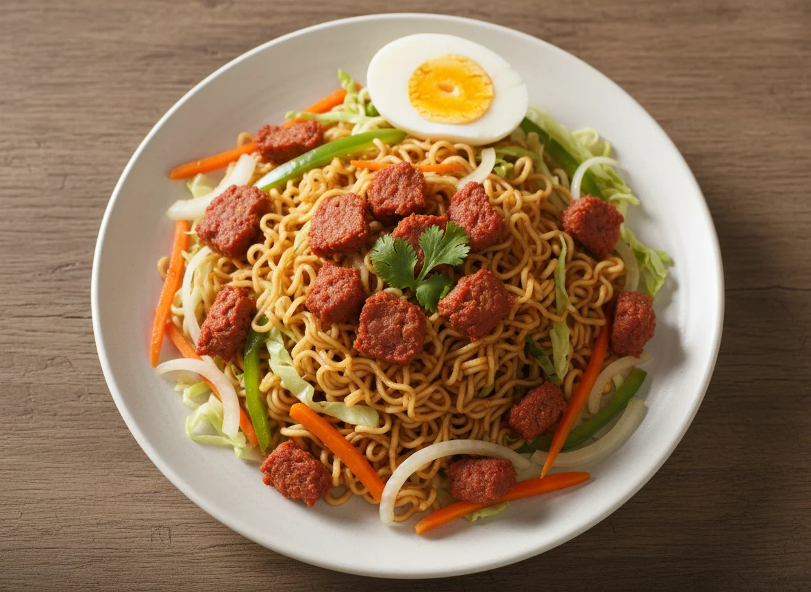 Indomie Noodles with Corned Beef and Vegetables photo
