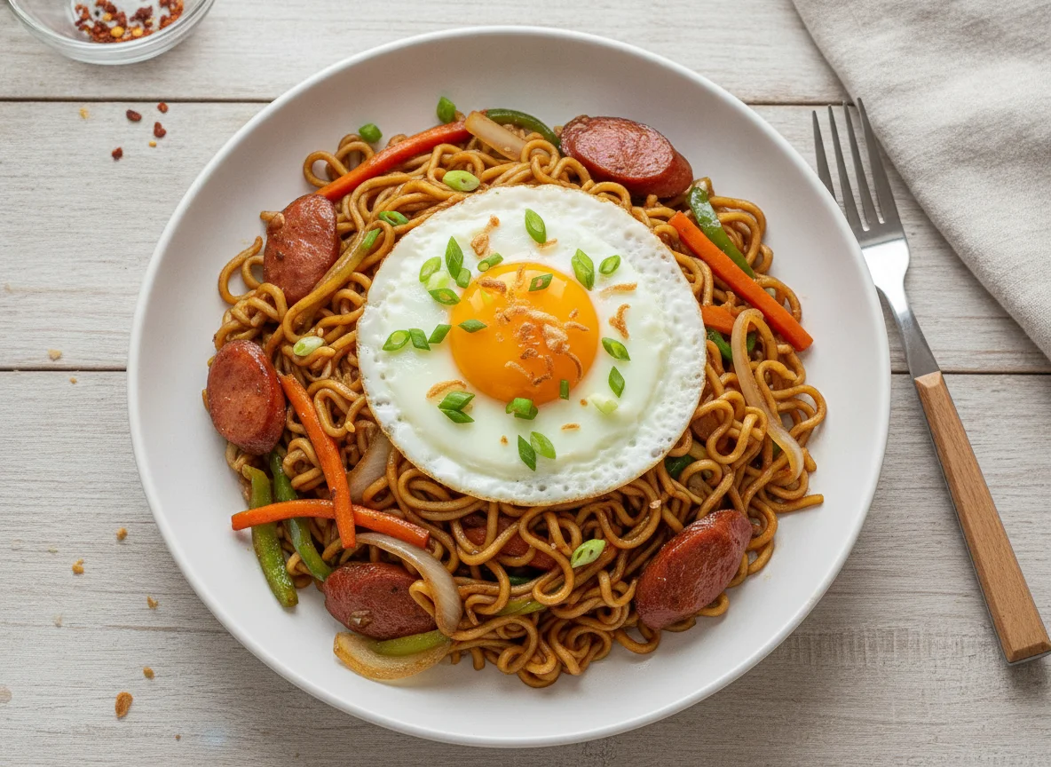 Indomie Stir-fry with Sausage and Vegetables photo