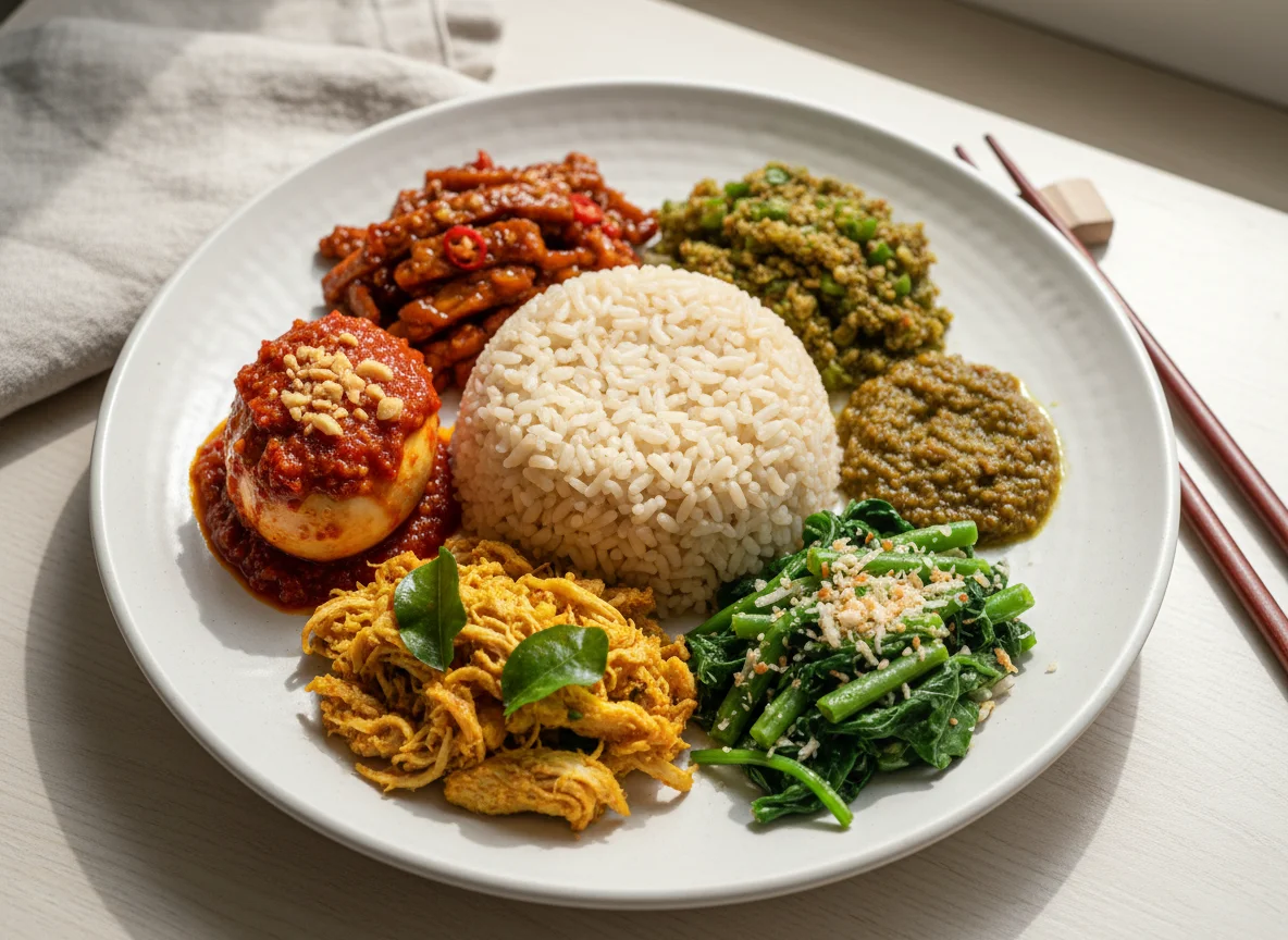 Indonesian Mixed Rice Meal (Nasi Campur) photo
