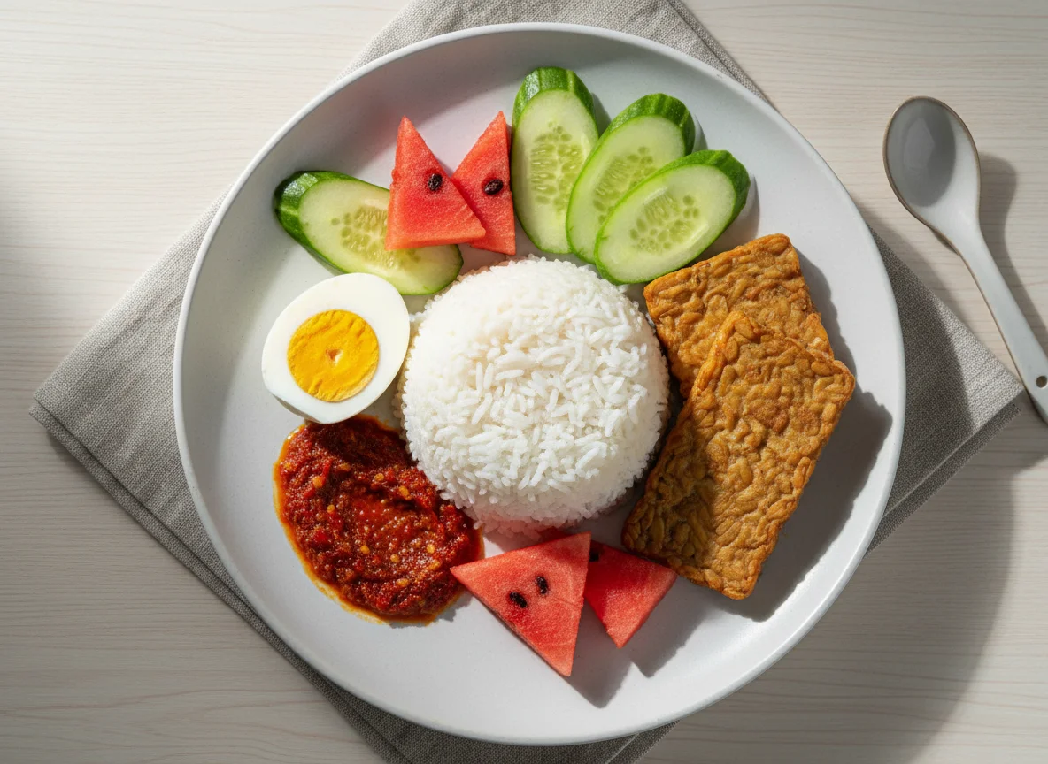 Indonesian Rice Plate with Sides photo