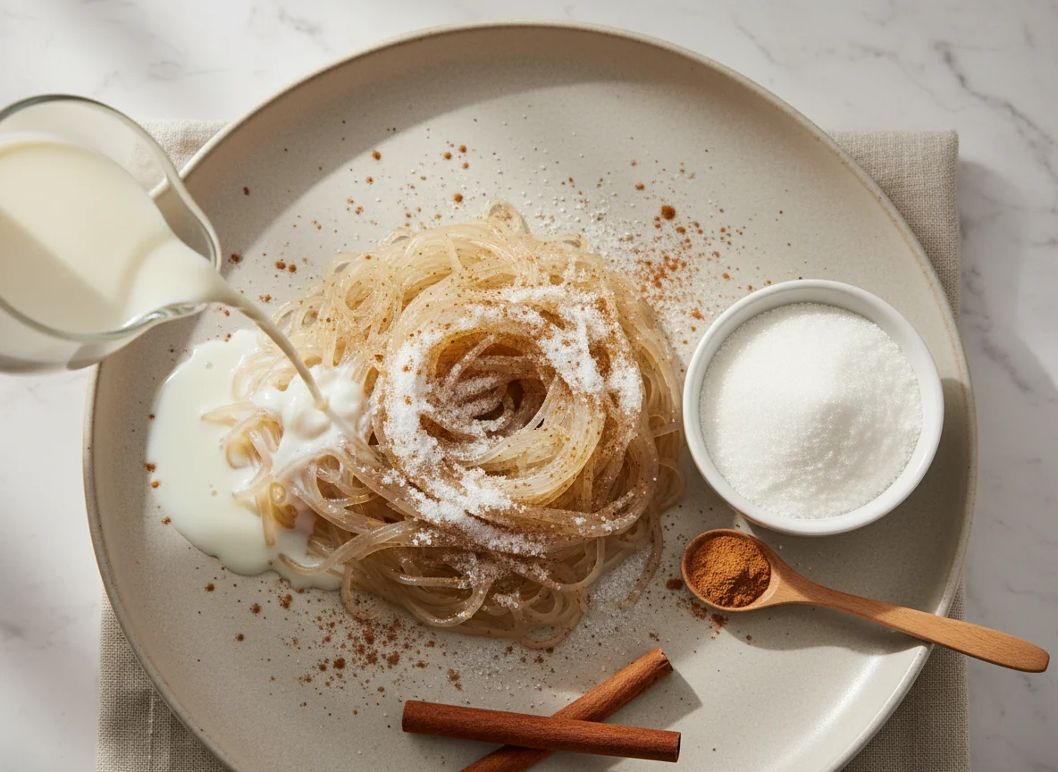 Ingredients for a sweet noodle dish photo