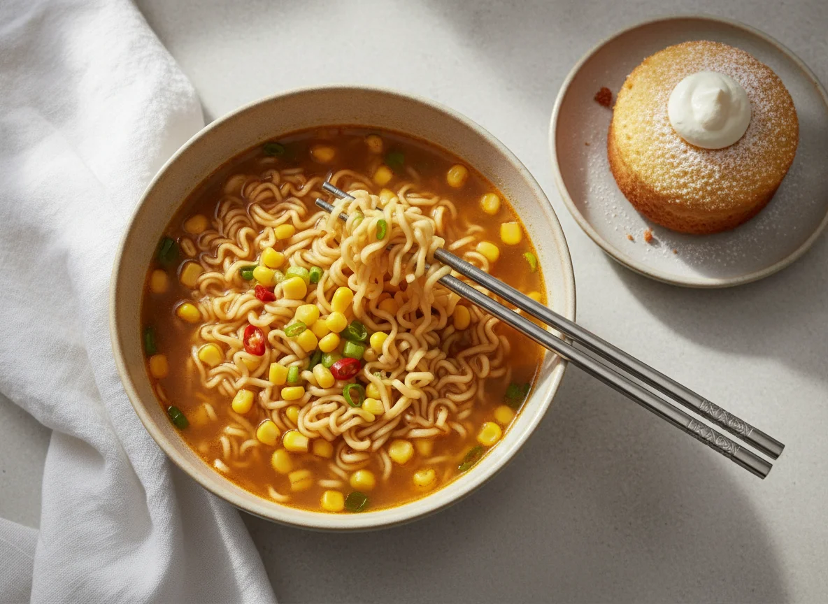 Instant Noodle Soup with Cake photo