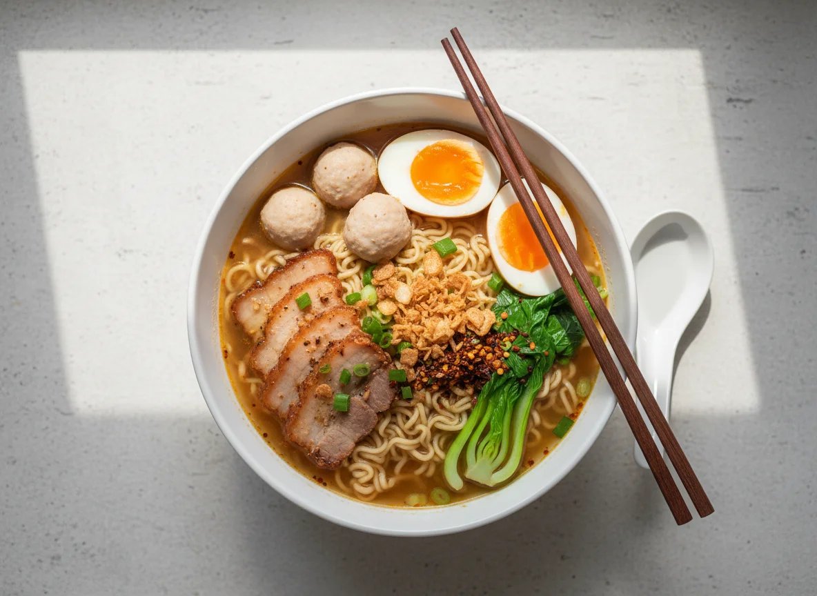 Instant Noodle Soup with Pork and Egg photo