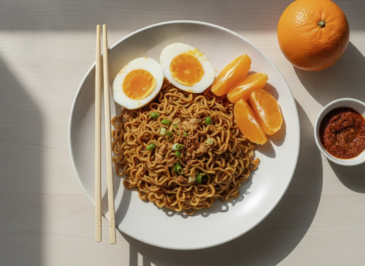 Instant Noodles and Orange photo