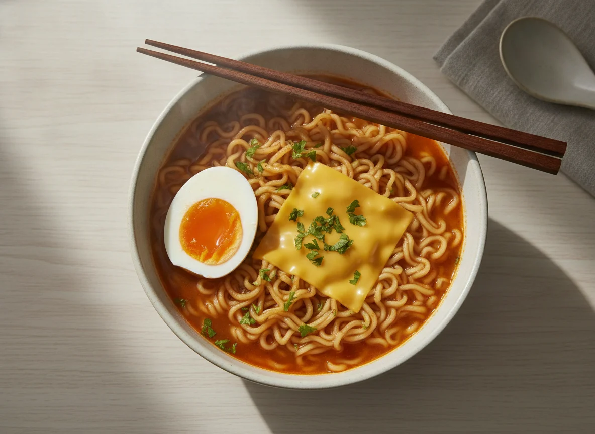 Instant noodles with boiled egg photo