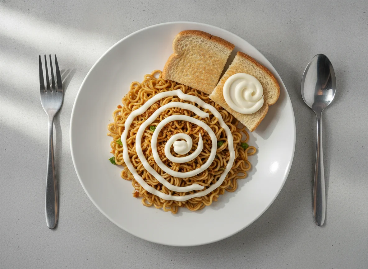 Instant Noodles with Bread and Mayonnaise photo