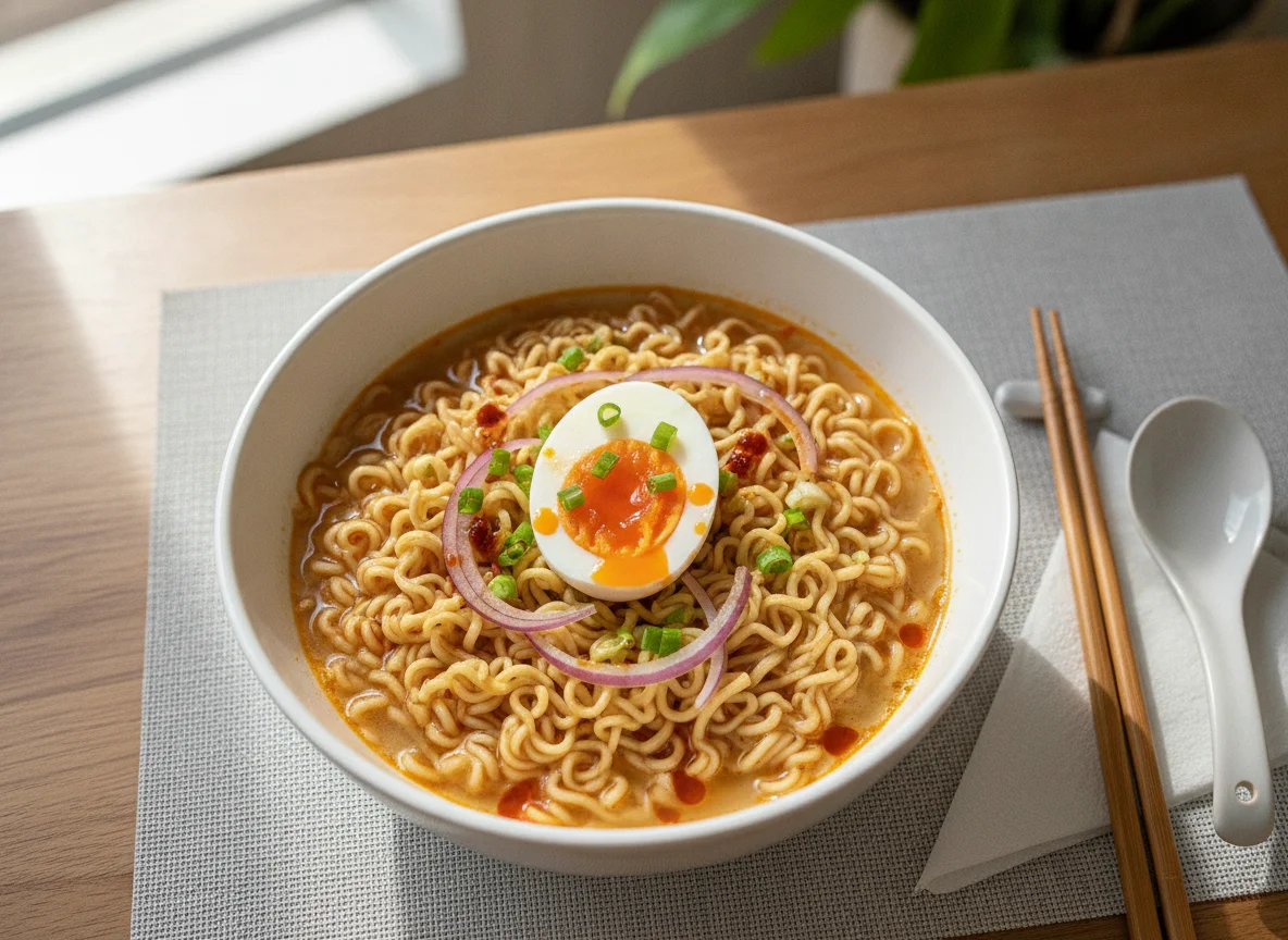 Instant Noodles with Egg and Onions photo