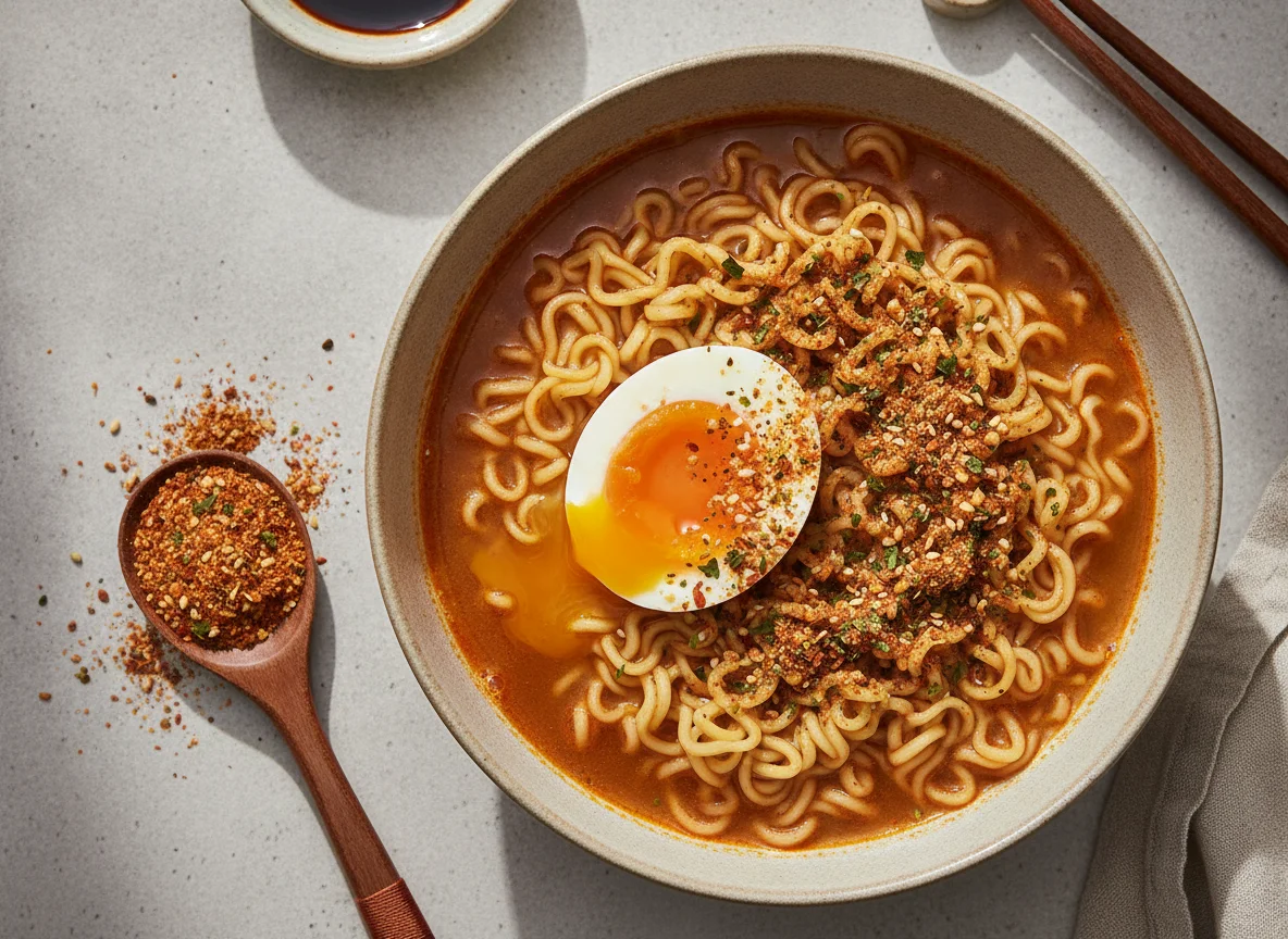 Instant Noodles with Egg and Seasoning photo