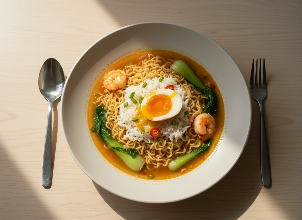 Instant Noodles with Rice and Egg photo
