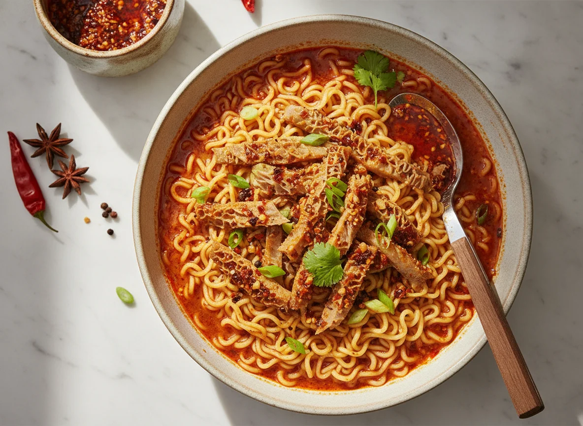 Instant Noodles with Tripe and Spicy Sauce photo