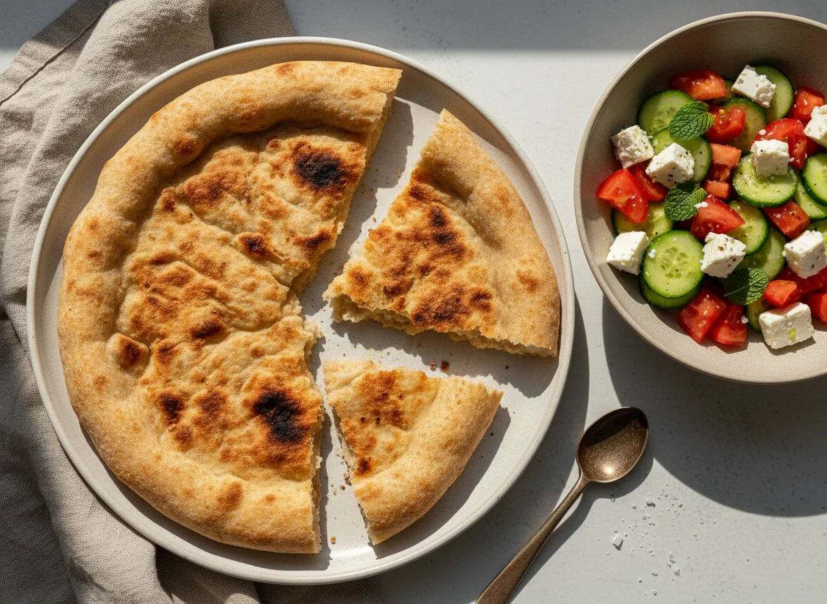 Iraqi Flatbread with Side Salad photo