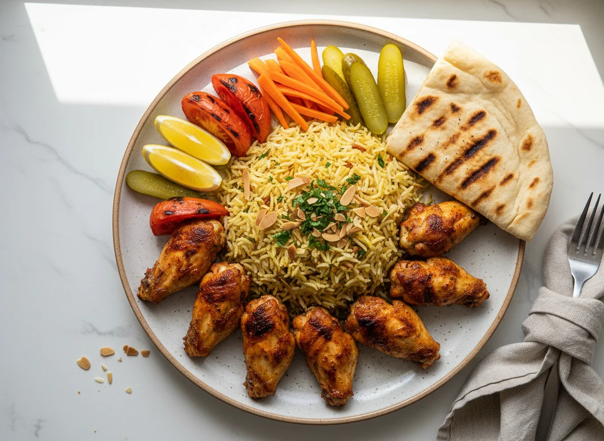 Iraqi Mixed Grill Platter with Chicken Wings and Rice photo