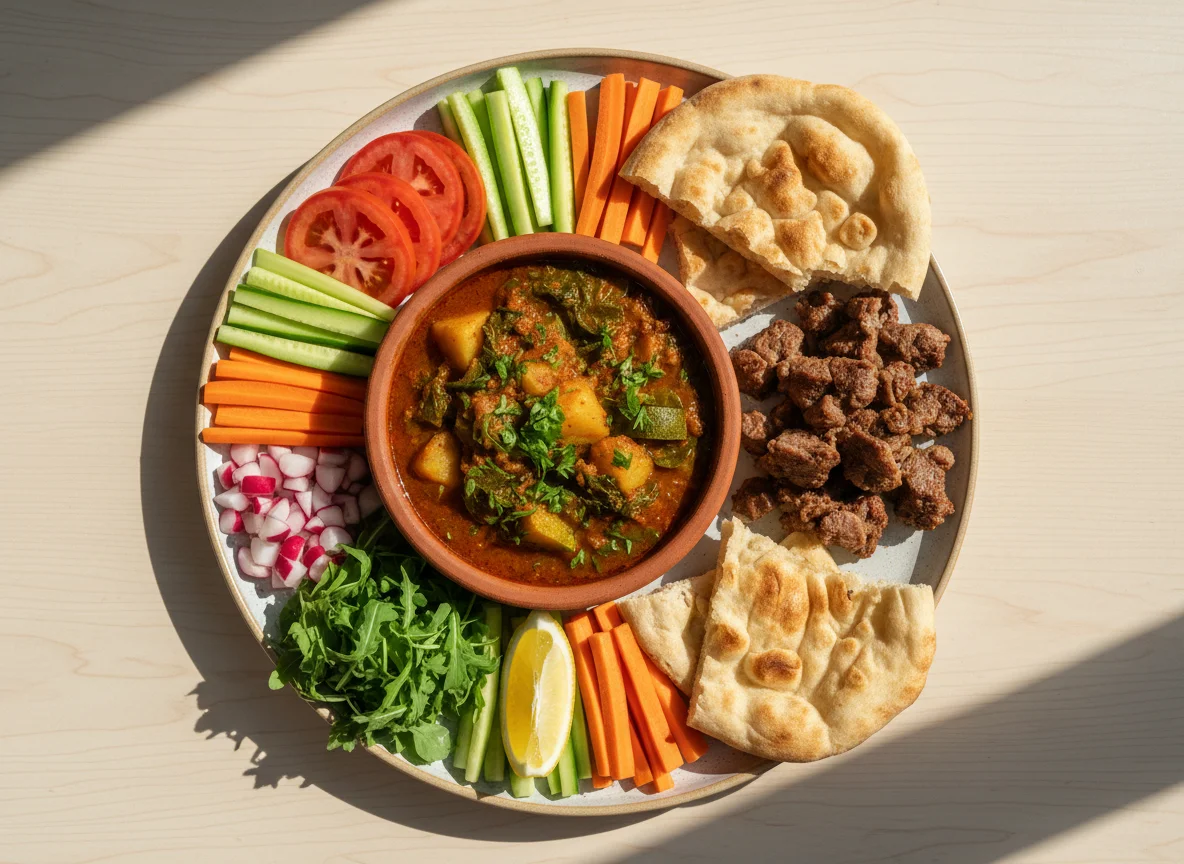 Iraqi Stew with Meat and Vegetable Platter photo