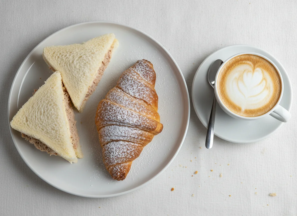 Italian Breakfast with Tramezzino and Croissant photo