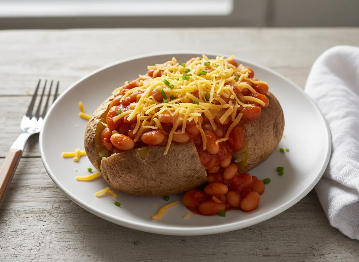 Jacket Potato with Baked Beans and Cheese photo
