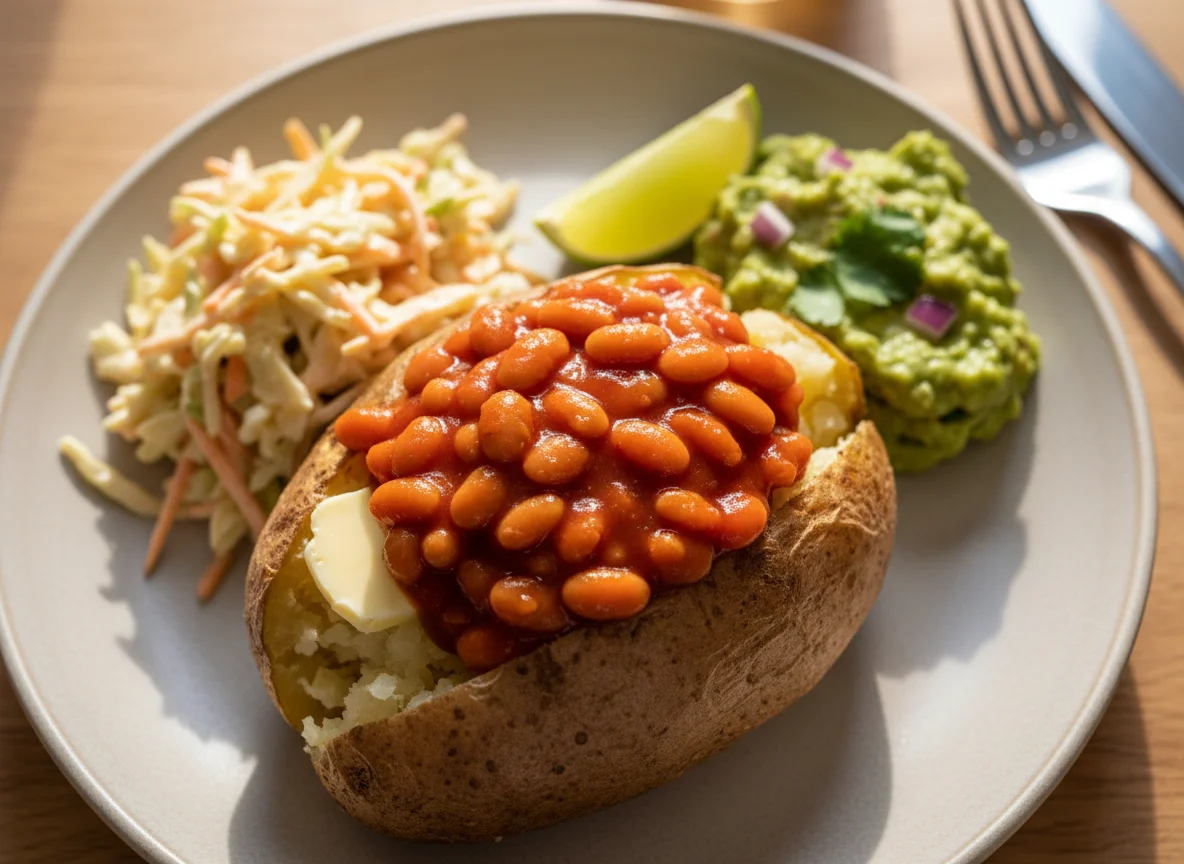 Jacket Potato with Baked Beans and Salads photo