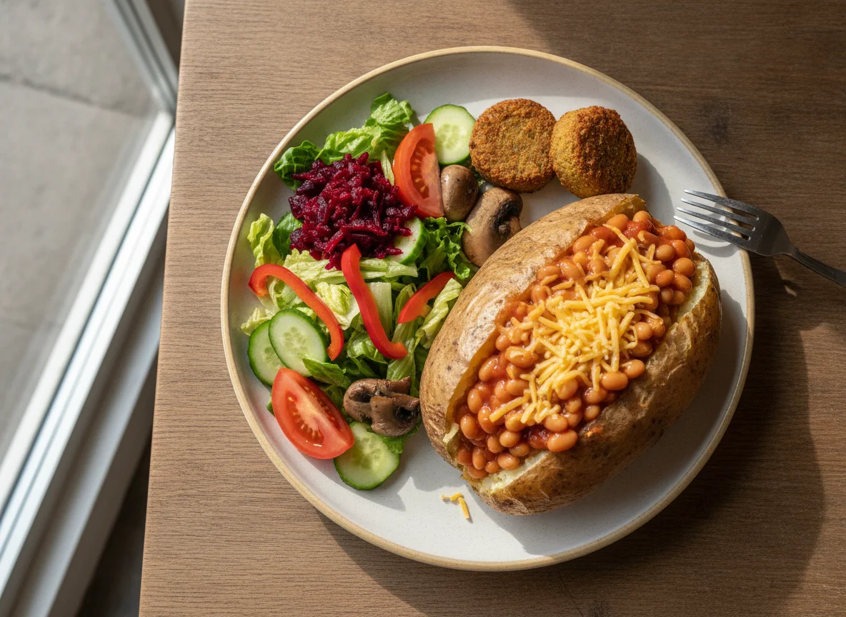 Jacket Potato with Baked Beans, Cheese and Mixed Salad photo