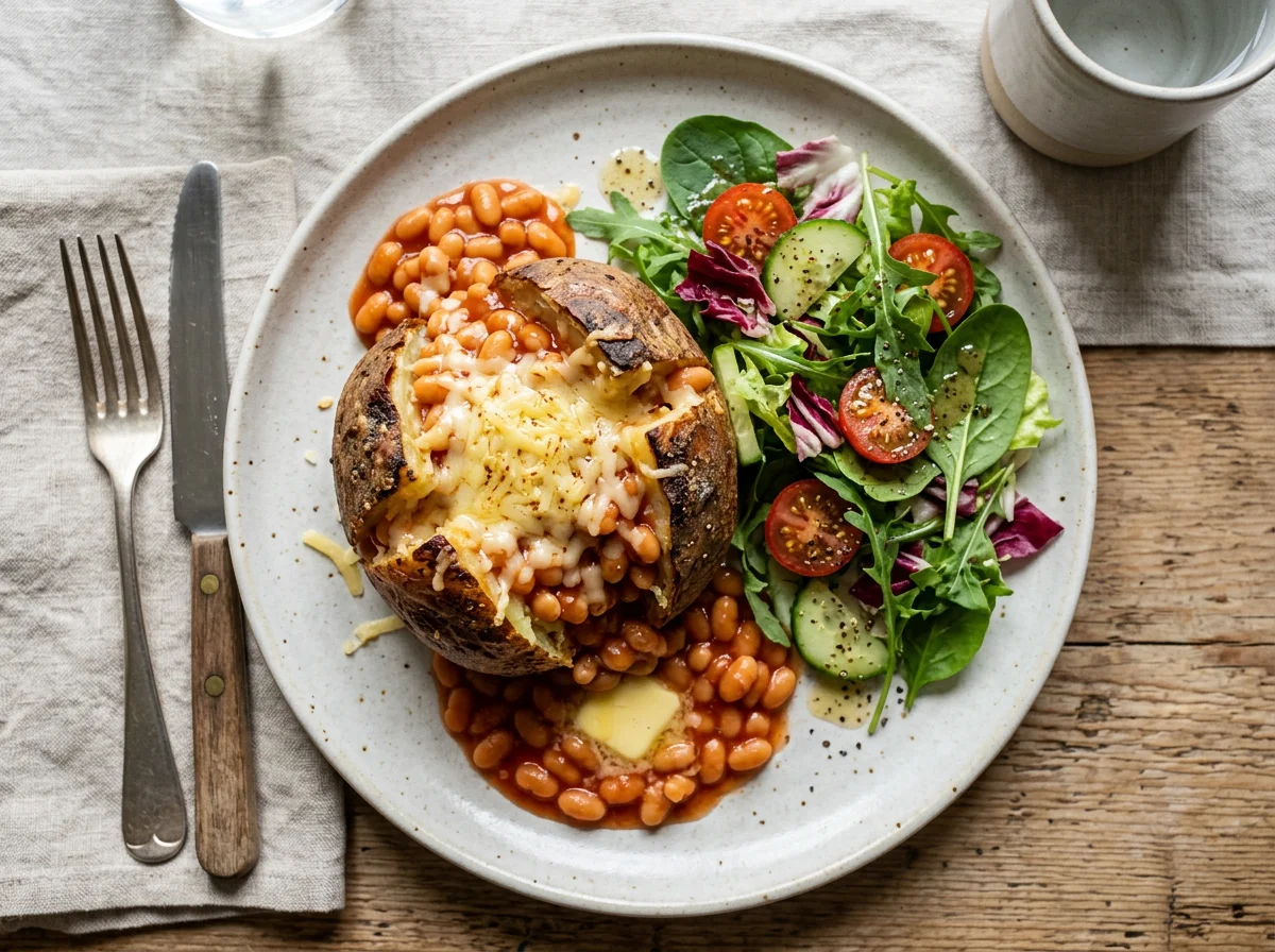 Jacket Potato with Beans and Cheese, with Side Salad photo