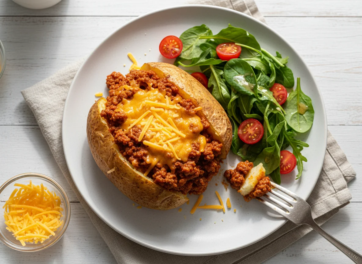 Jacket Potato with Bolognese and Cheese, with Side Salad photo