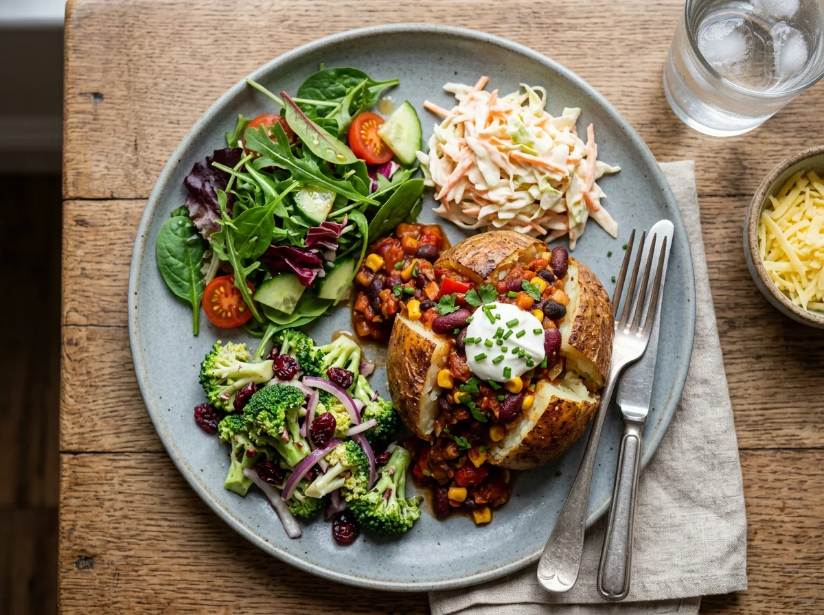 Jacket Potato with Chilli and Salad photo