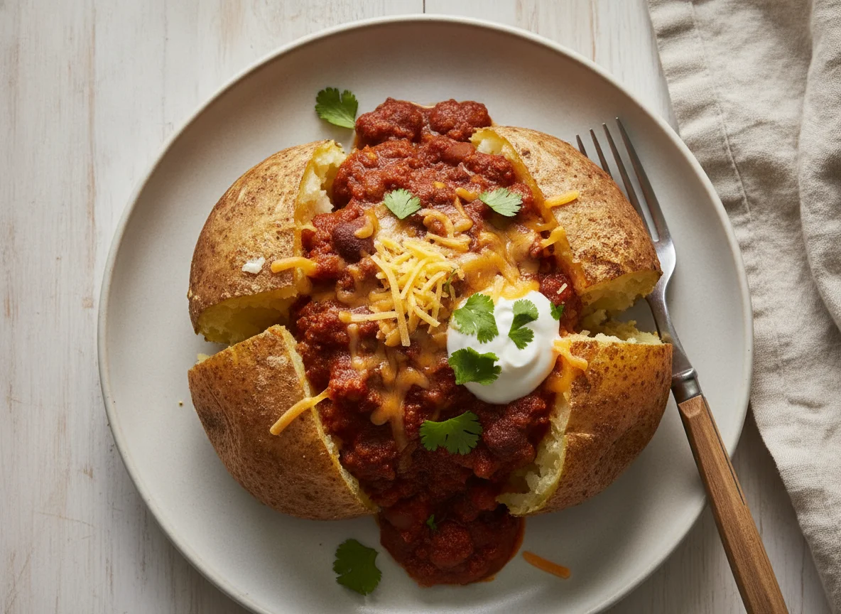 Jacket Potato with Chilli Con Carne and Cheese photo