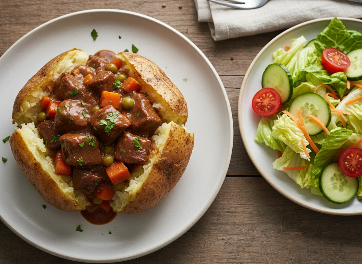 Jacket Potato with Stew and Side Salad photo
