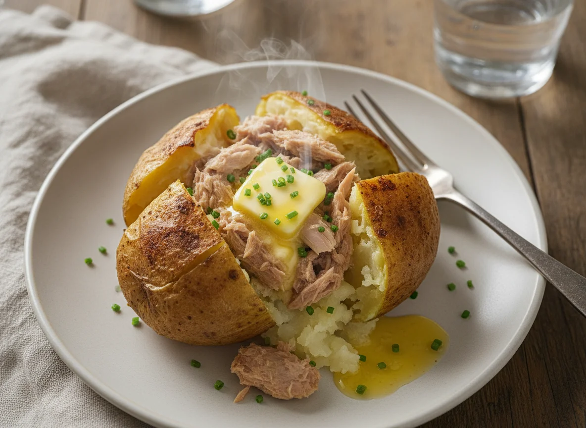 Jacket potato with tuna and butter photo