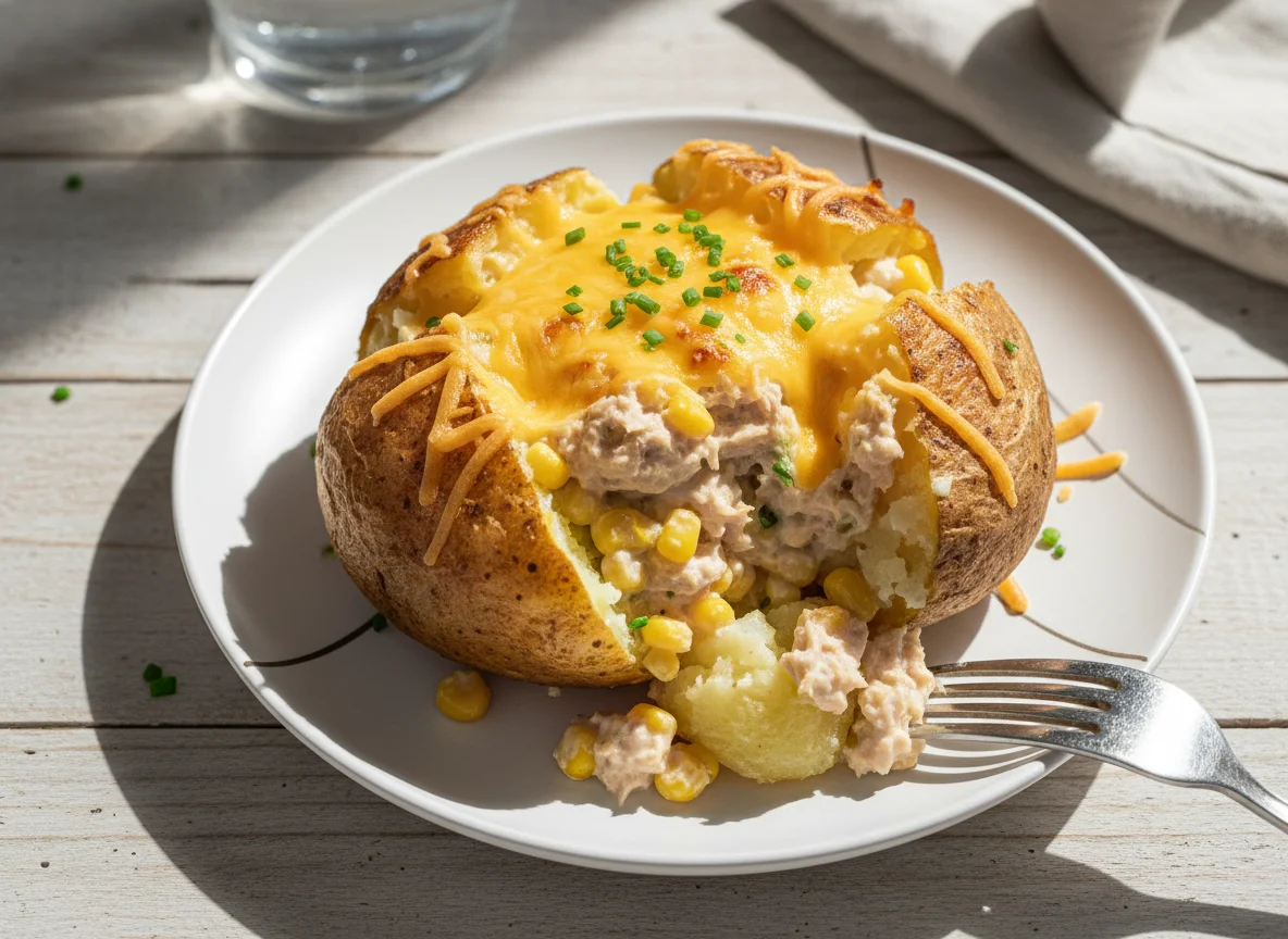 Jacket Potato with Tuna Mayo and Cheese photo