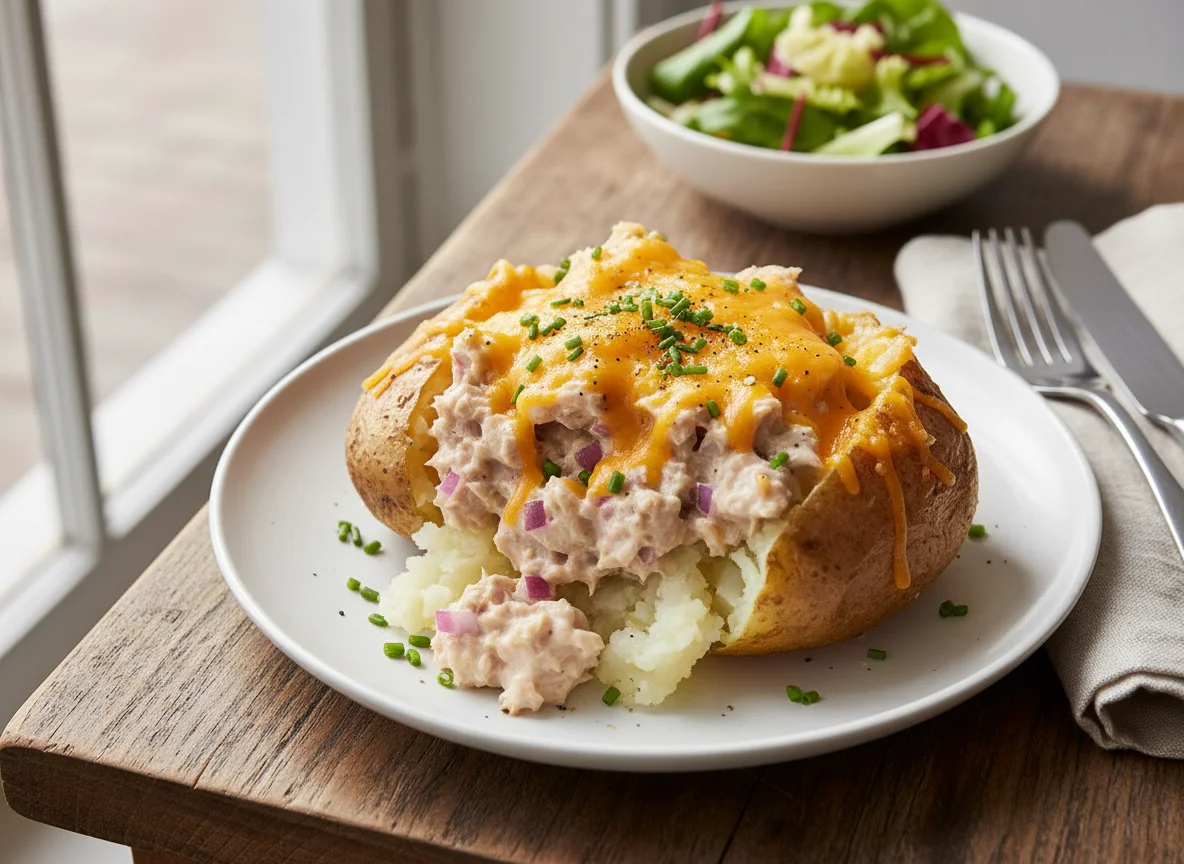Jacket Potato with Tuna Mayonnaise and Cheese photo