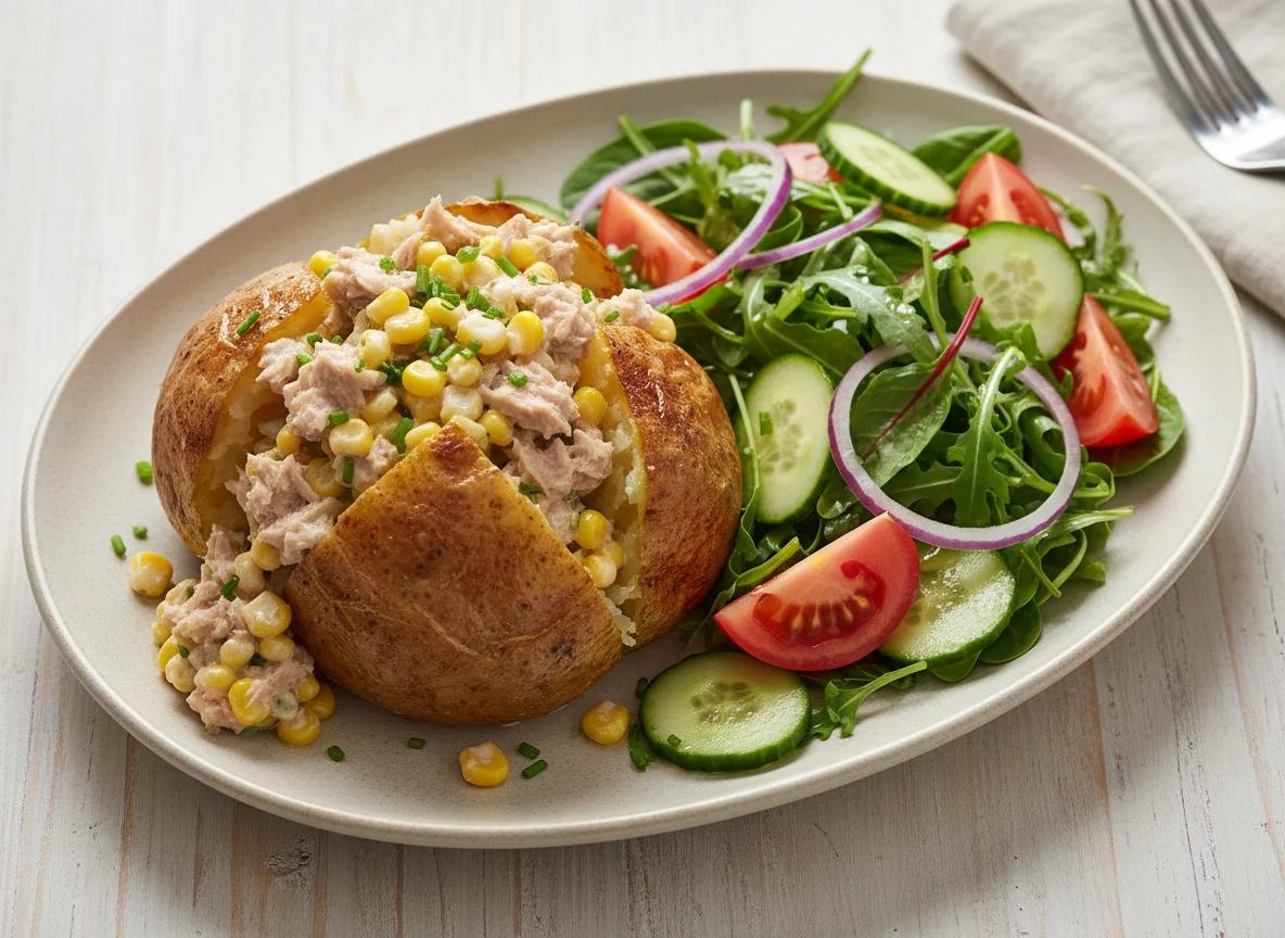 Jacket Potato with Tuna Mayonnaise and Side Salad photo