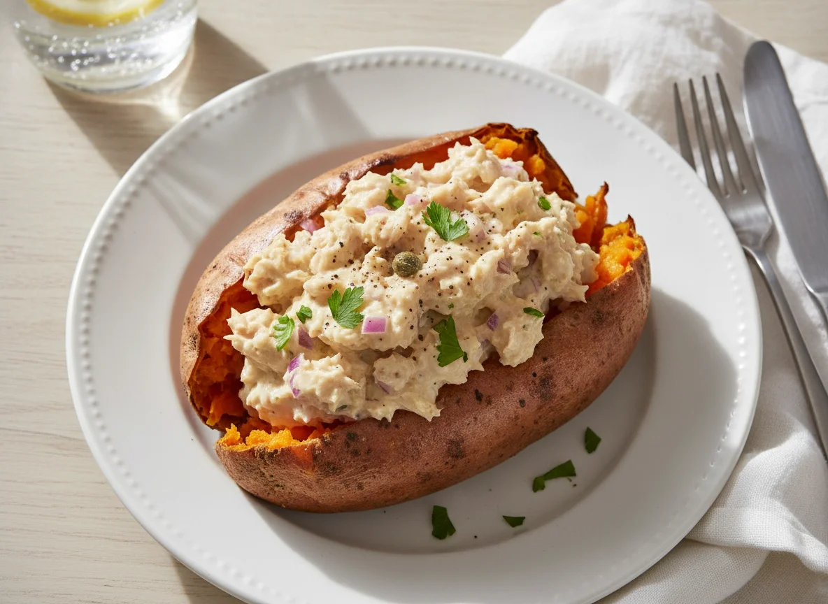 Jacket sweet potato with tuna mayonnaise photo
