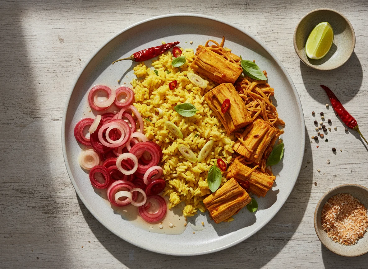 Jackfruit and Turmeric Rice with Pickled Vegetables photo