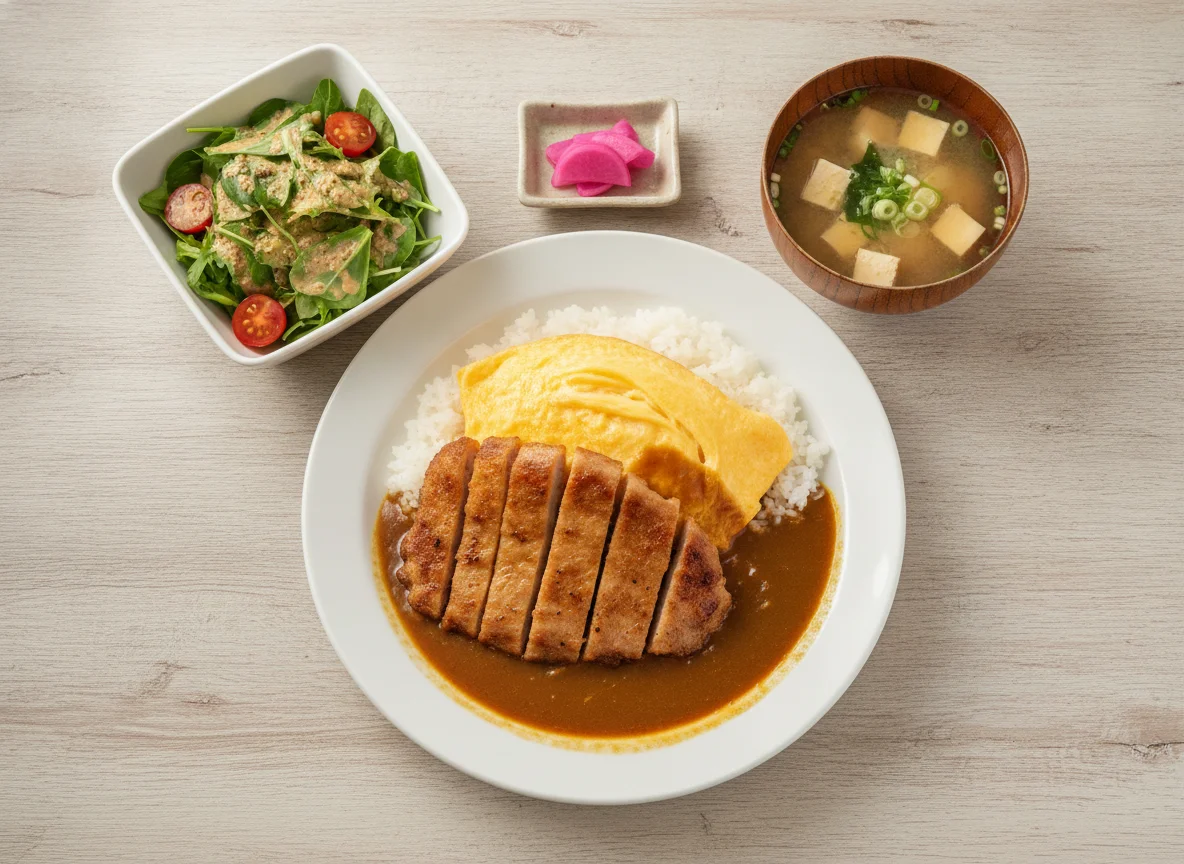 Japanese Curry Rice with Pork and Omelet photo
