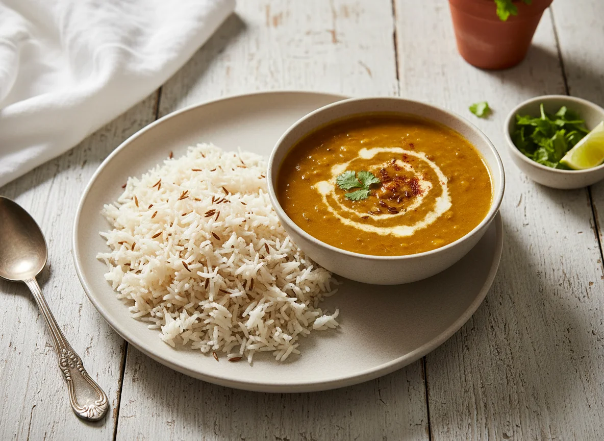 Jeera Rice with Dal/Lentil Gravy photo