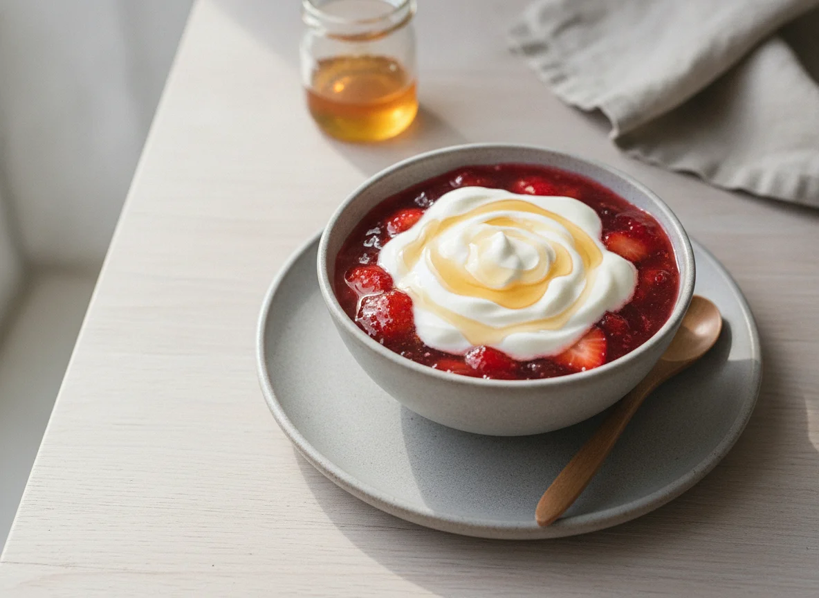 Jelly with low fat yogurt and honey photo