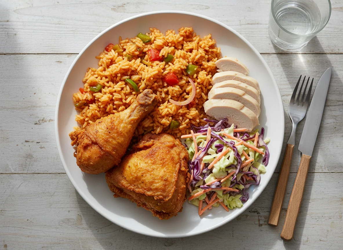 Jollof Rice with Chicken and Salad photo