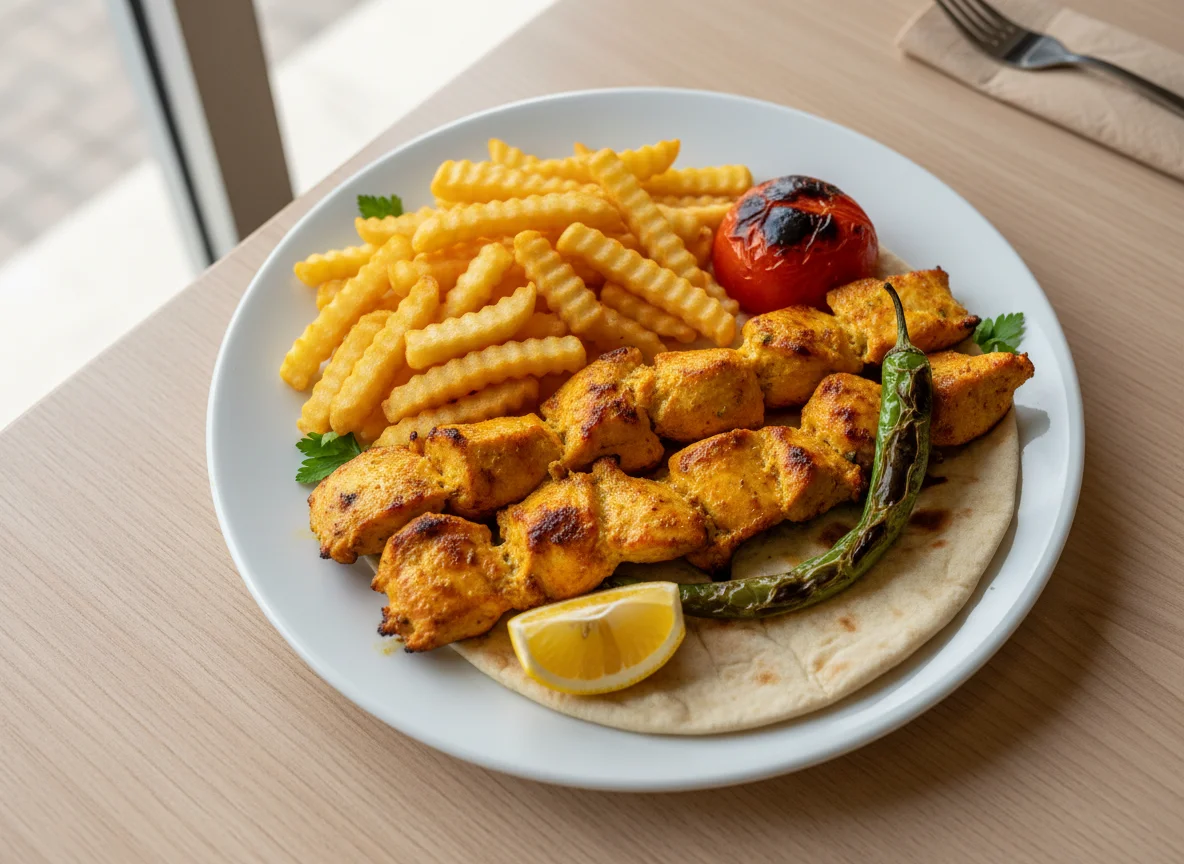 Joojeh Kabob with Fries and Grilled Vegetables photo