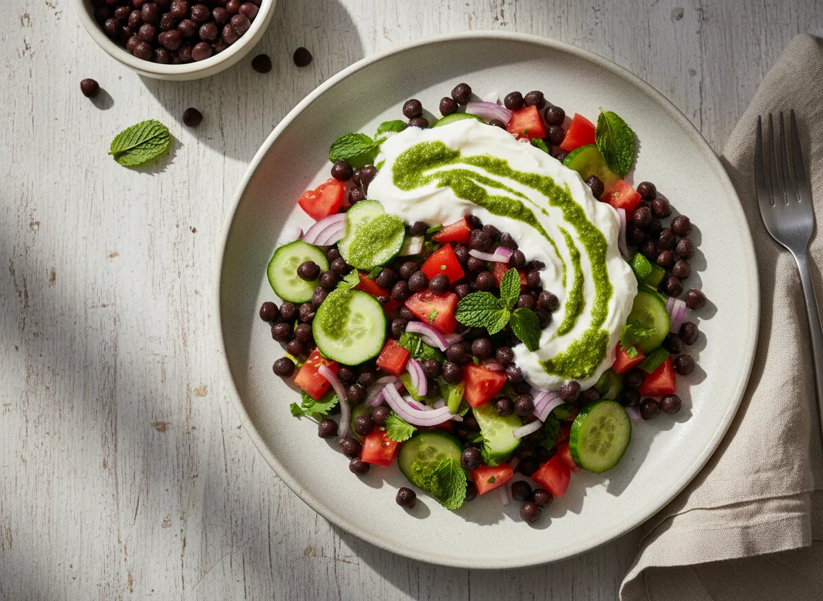 Kala Chana Salad with Curd and Green Chutney photo