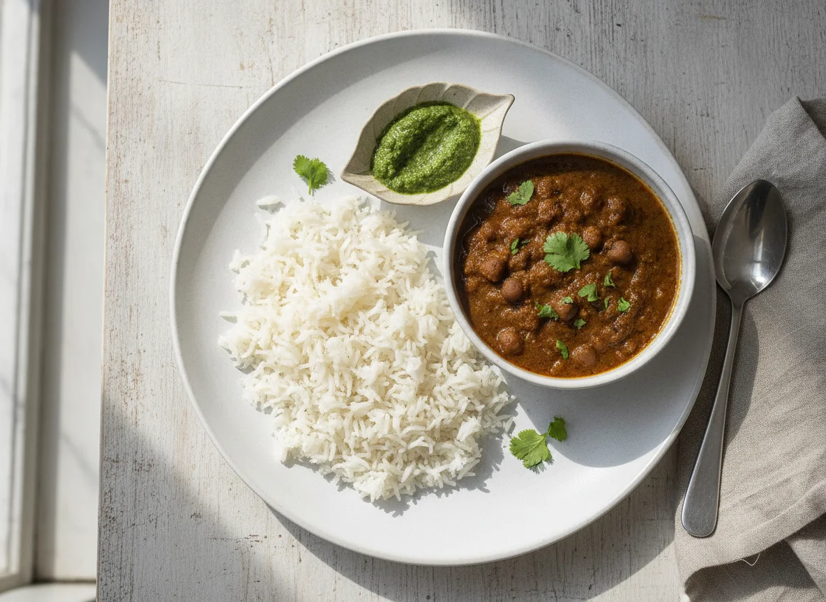 Kala Chana with Rice and Chutney photo