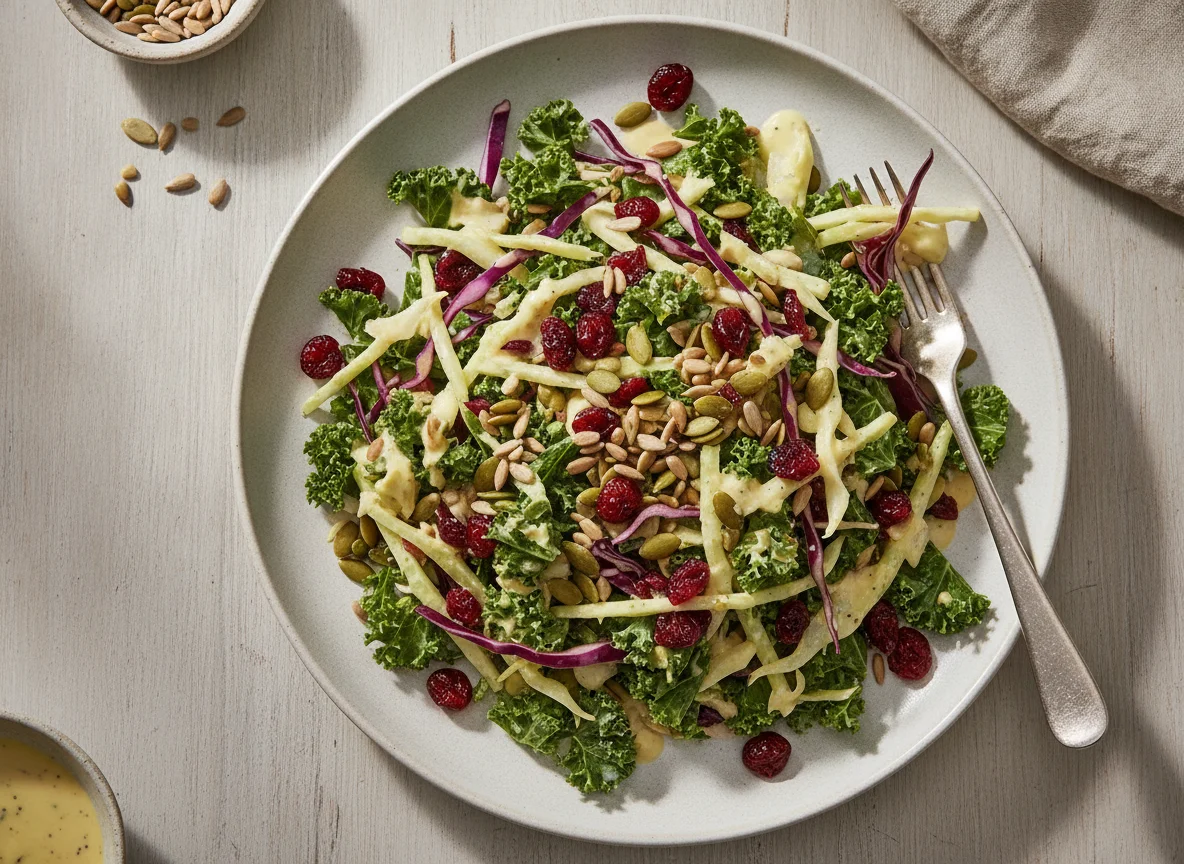 Kale and Cabbage Slaw with Seeds and Cranberries photo