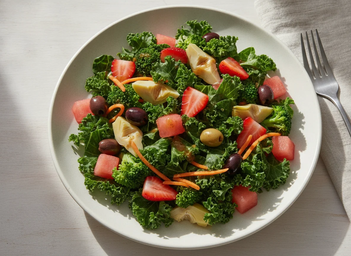 Kale Salad with Fruit and Olives photo