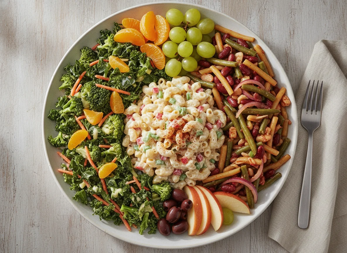 Kale Salad with Macaroni Salad and Three Bean Salad photo