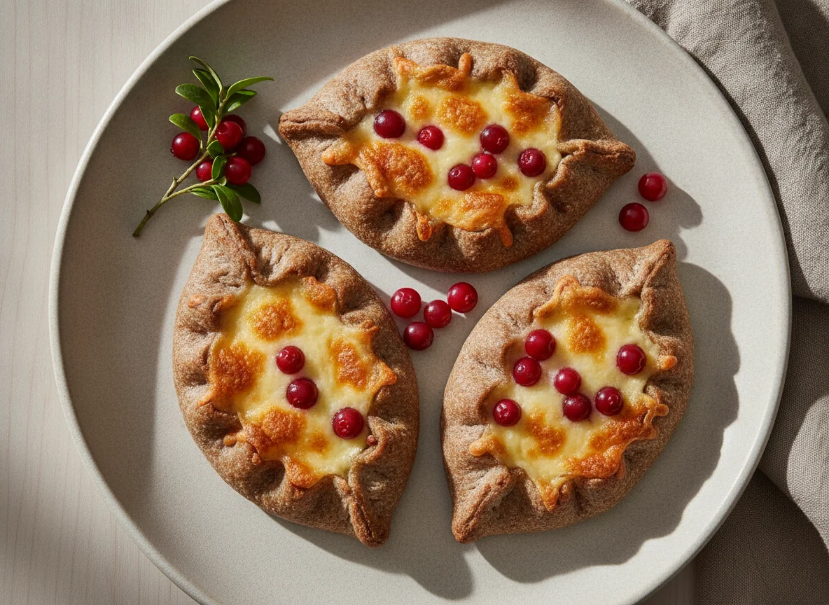 Karelian pies with cheese and lingonberries photo
