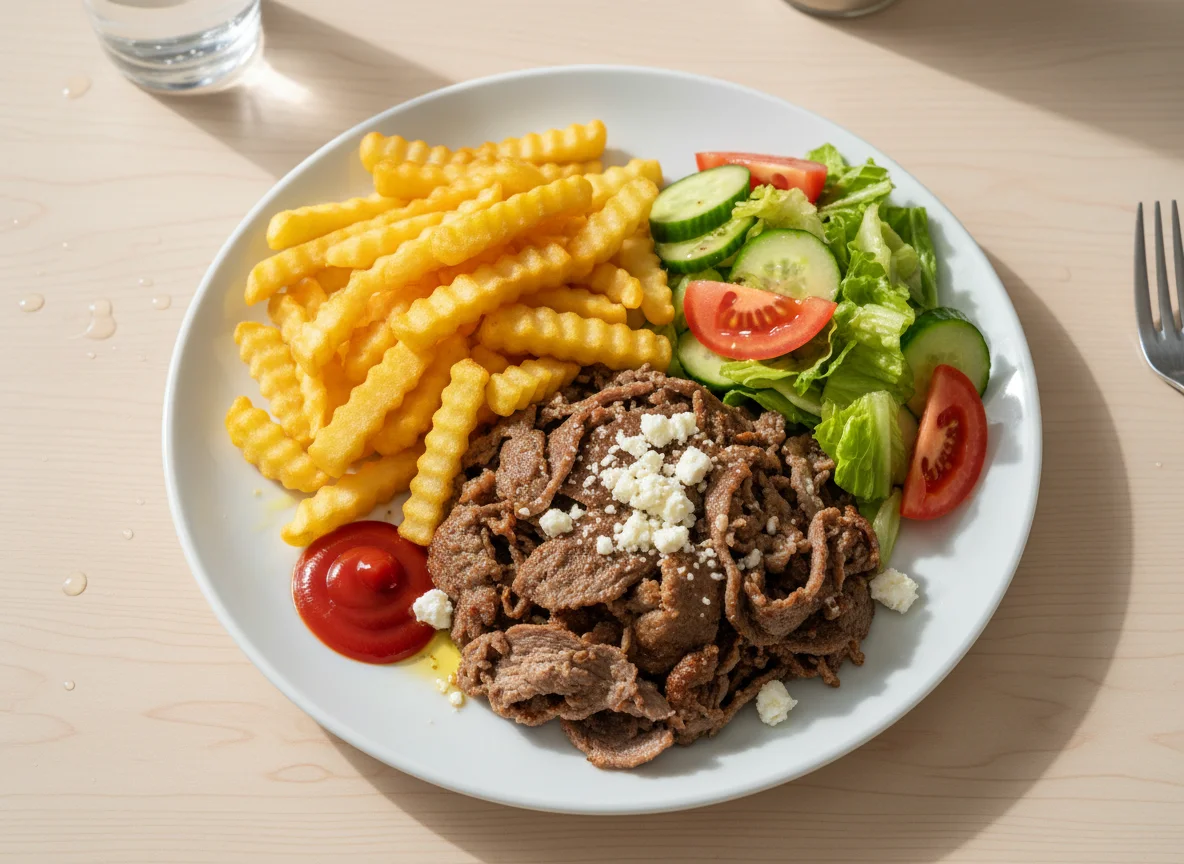 Kebab Plate with Fries and Salad photo