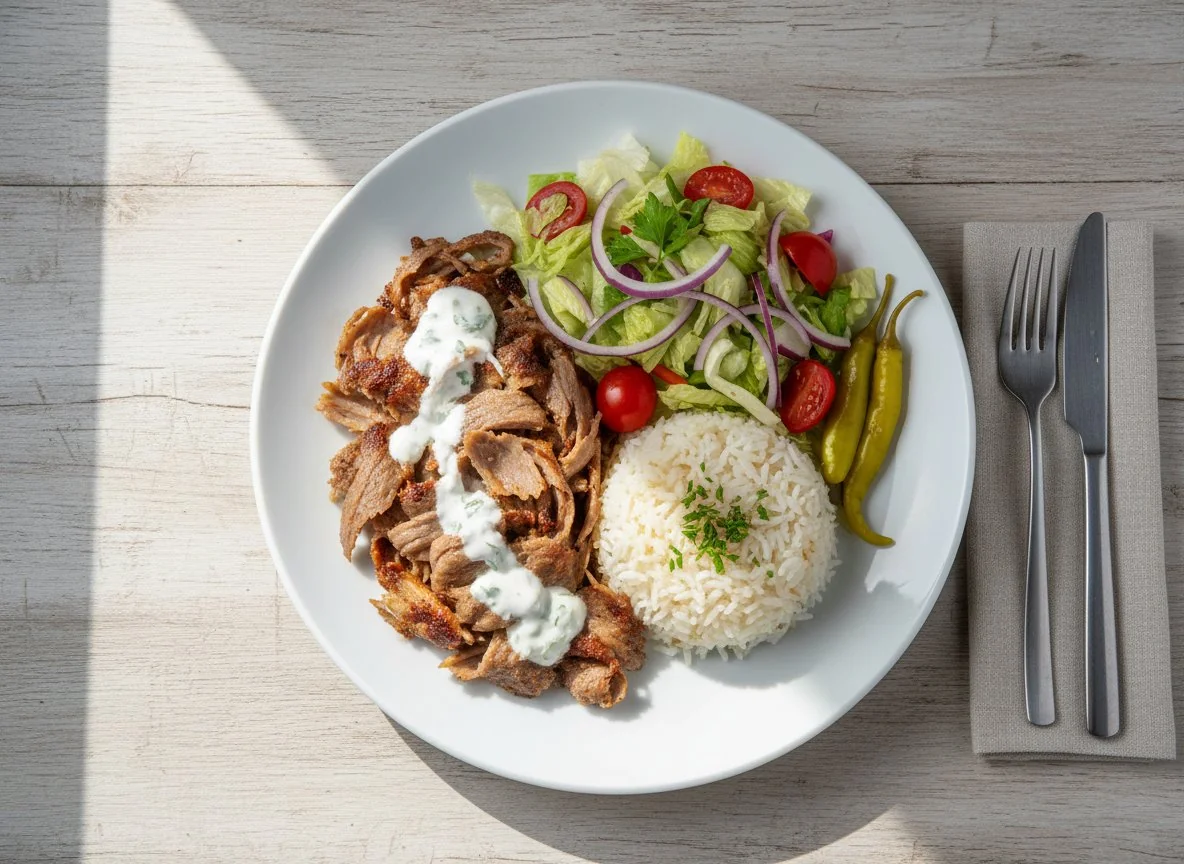Kebab with Rice and Salad photo