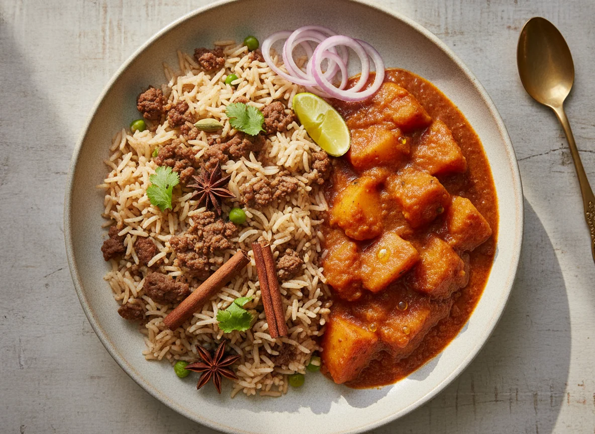 Keema Rice with Aloo Curry photo